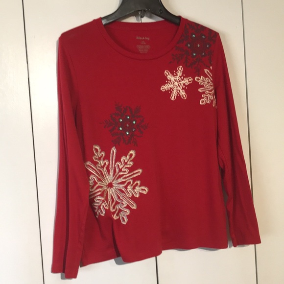 White Stag Women’s long sleeve red sweater Size Large (12-14) snowflakes - Picture 5 of 6